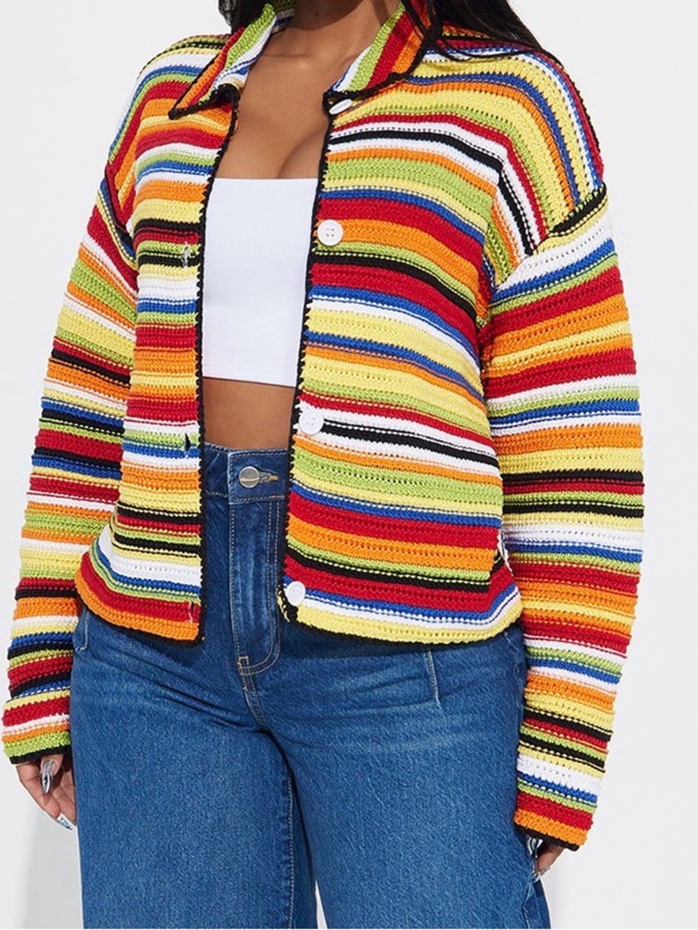 Fashion Nova Multicolor Striped Crochet Cardigan
